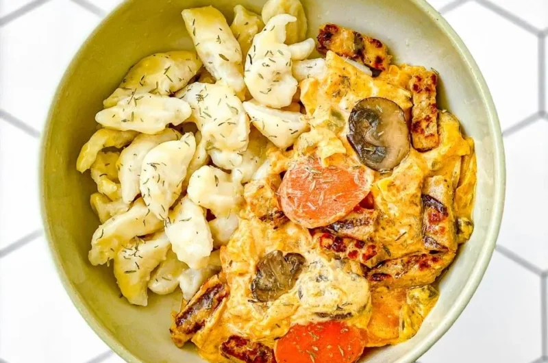 Vegan Hungarian Paprikash with Dumplings (Nokedli)