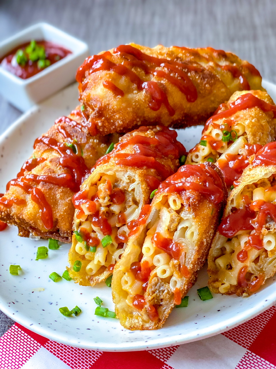 Mac & Cheeseburger Egg Rolls with Firecracker Ketchup Big Box Vegan