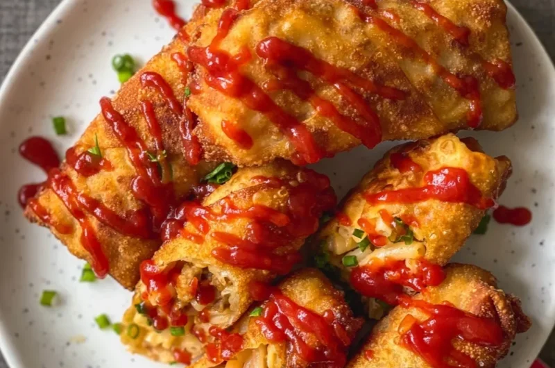 Mac & Cheeseburger Egg Rolls with Firecracker Ketchup