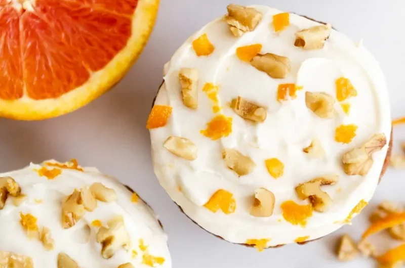 Vegan Carrot Cake Cupcakes with Orange Cream Cheese Frosting
