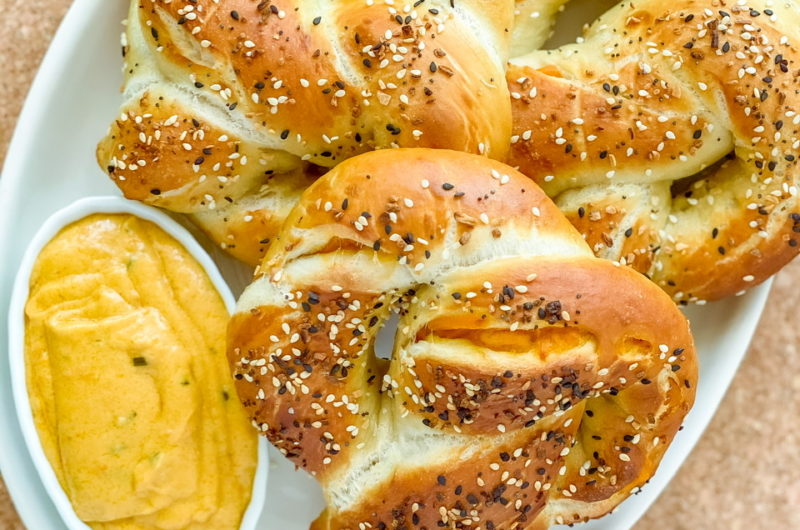 Cheese Stuffed Soft Pretzels with Vegan Beer Cheese Dip