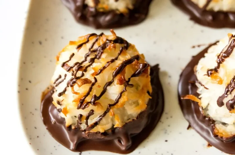 Vegan Chocolate Dipped Coconut Macaroons