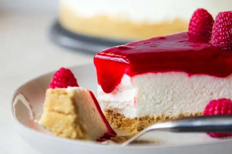 No Bake Vegan Raspberry and Lime White Chocolate Cheesecake